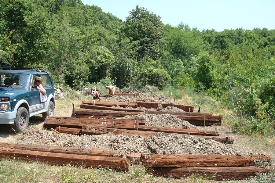 Railroad ties used for vegetable beds